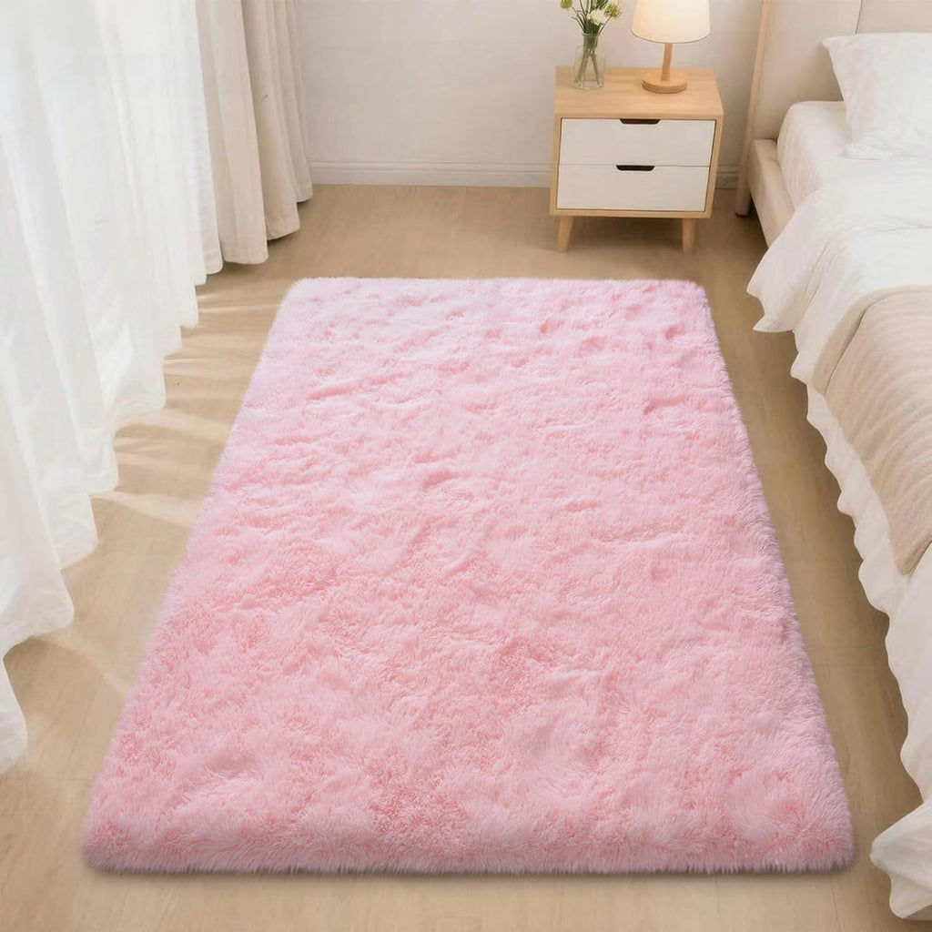 Blush Pink Shag Rug, Ultra Soft 1.7" Thick, Non-Slip, 100% Polyester, Modern Decor for Bedroom