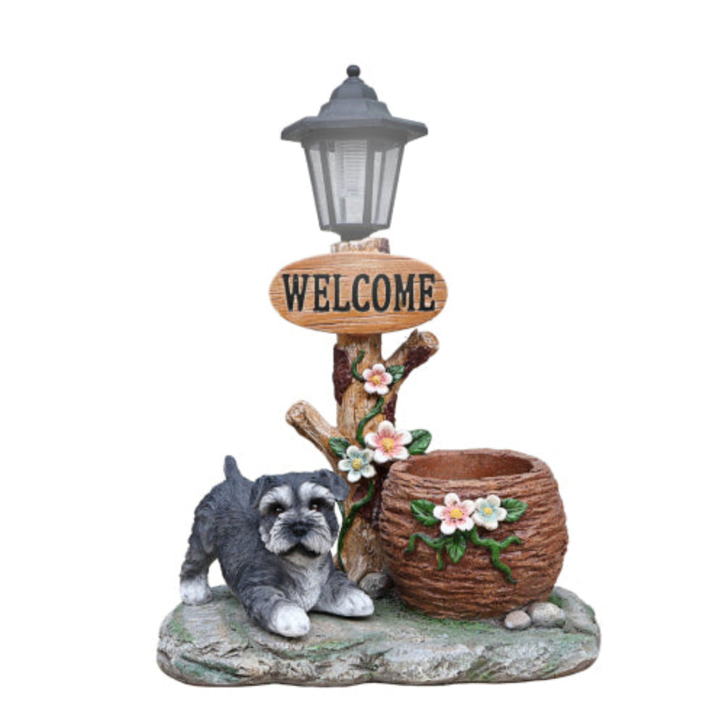 Schnauzer Dog Shaped Planter Statue with Cute Lifelike Details for Home Planting