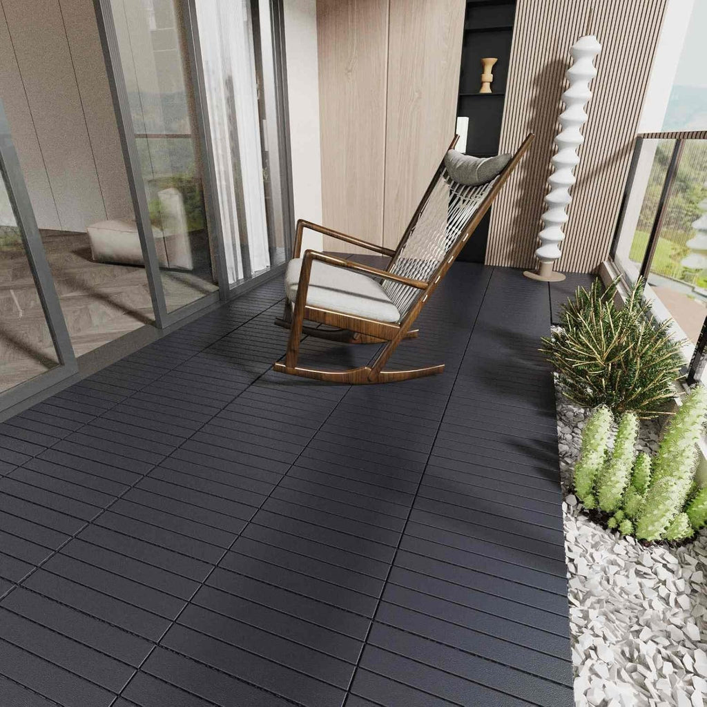 Chic Crate 24Pcs 12"x24" Interlocking Plastic Deck Tiles – Dark Gray, Waterproof