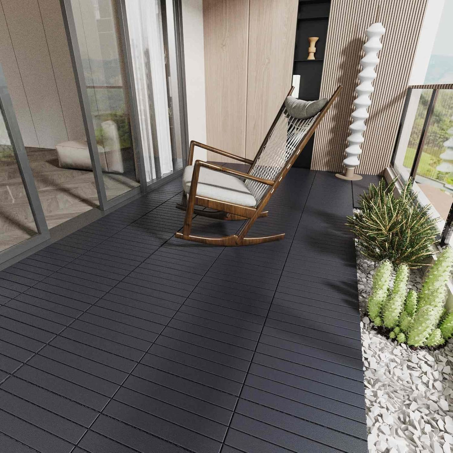 Chic Crate 24Pcs 12"x24" Interlocking Plastic Deck Tiles – Dark Gray, Waterproof