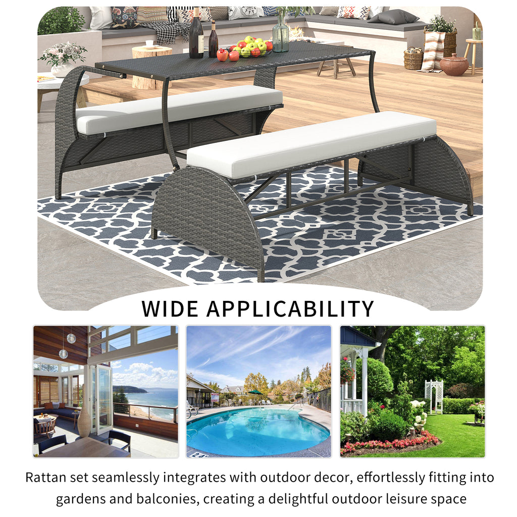2-in-1 Convertible Picnic Upholstered Bench Table,57.1" Outdoor Loveseat,Portable Picnic Table Couch,Convertible To 4 Seats&1 Table,For Garden,Lawn,Backyard,Porch,Patio