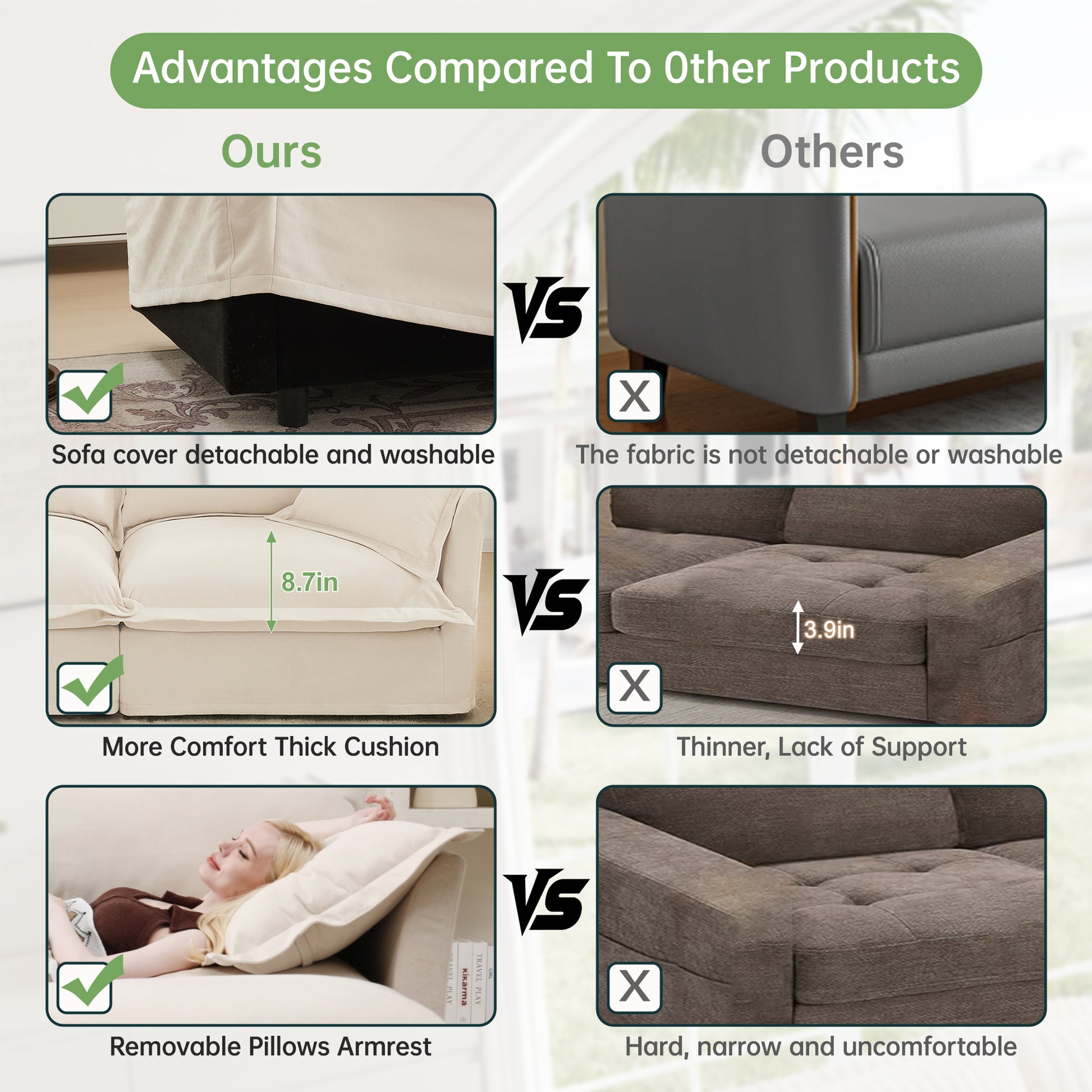 Comfy L-Shaped Sectional Sofa, Oversized Cloud Couch with Convertible Ottoman for Living Room