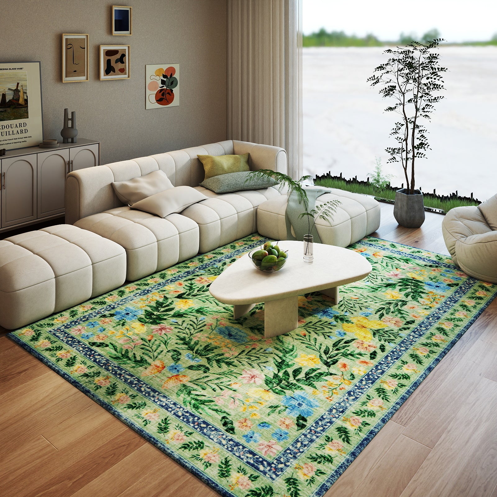 5x7ft Washable Abstract Print Multi-Color Area Rug, Thin Distressed Non-Slip Carpet for Living Room Bedroom,  Home Decor