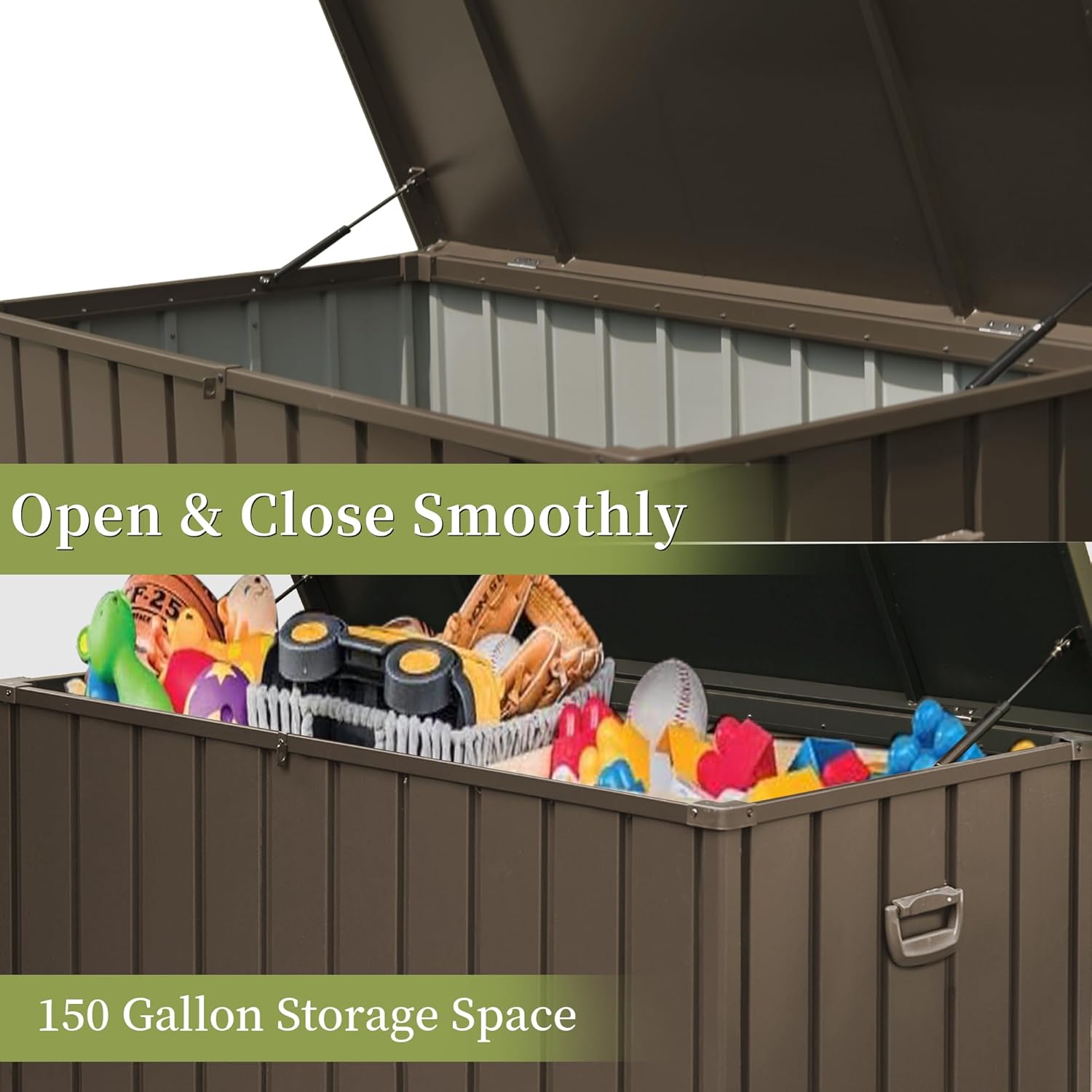 150 Gallon Patio Steel Storage Deck Box, Waterproof Lockable Bin for Cushions, Pillows & Tools