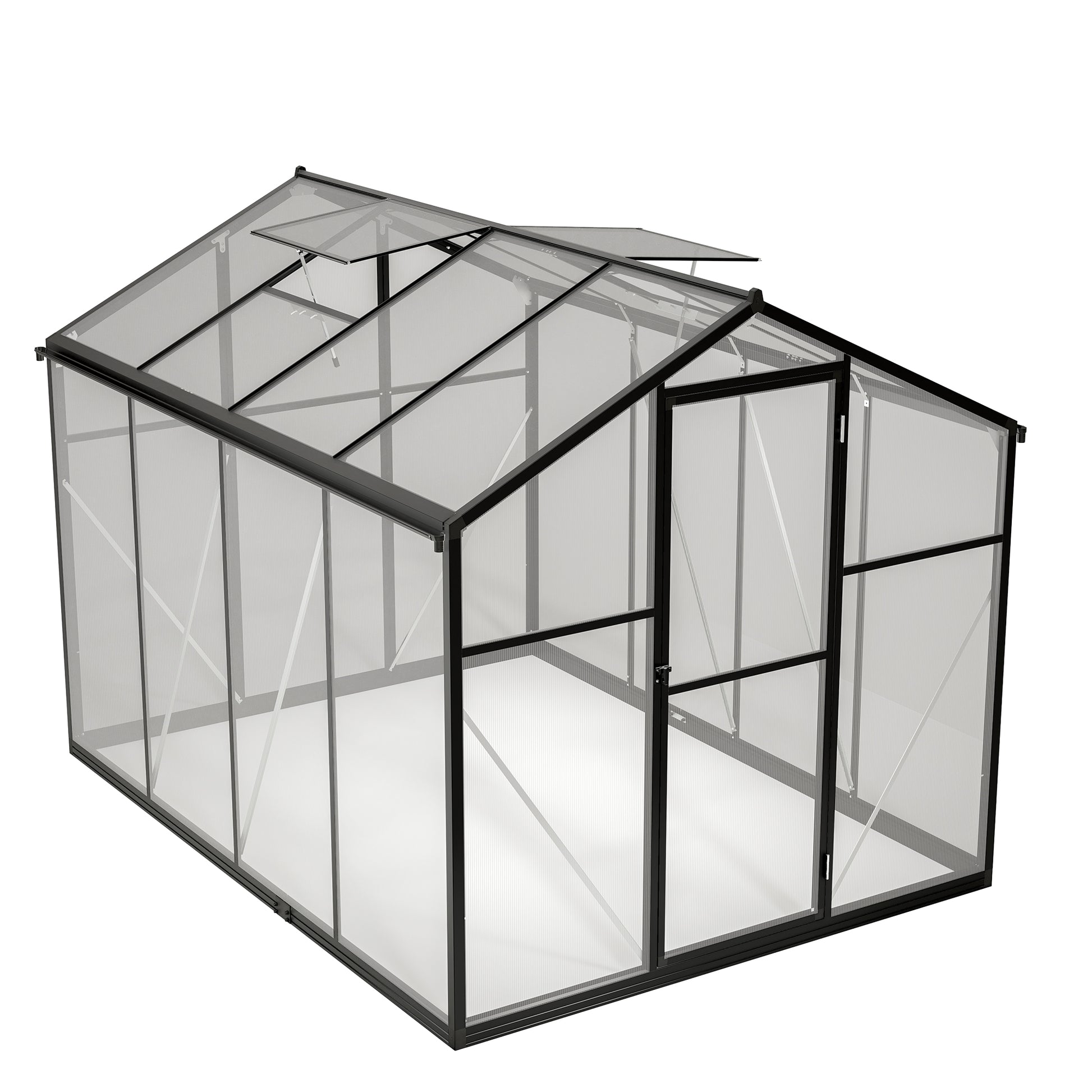 Outdoor Polycarbonate Greenhouse with Roof Vent, Quick-Setup Aluminum Walk-in for Garden Backyard