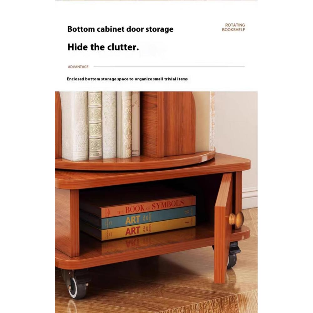 Chic Crate 6-Tier 360° Rotating Corner Bookshelf with Wheels, Narrow Bookcase for Small Spaces – Walnut Brown