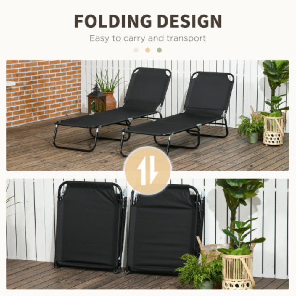 2-Piece Folding Chaise Lounge Pool Chairs, Outdoor Tanning Chairs with 5-Level Reclining Back & Sturdy Steel Frame for Beach, Yard, Patio, Black