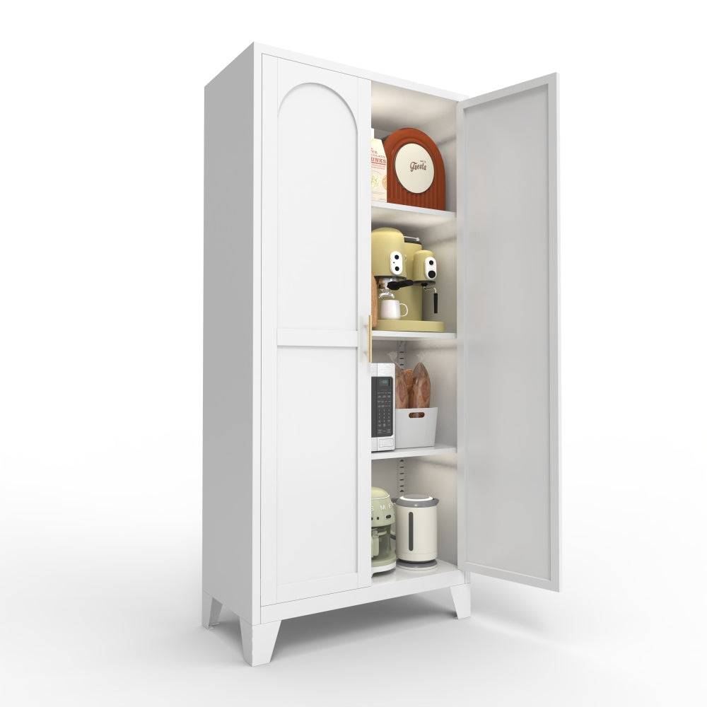 Chic Crate 61'' 2 Shapely-Door Metal Cabinet – Lockable, Adjustable Shelves for Kitchen/Bedroom/Living Room (White)