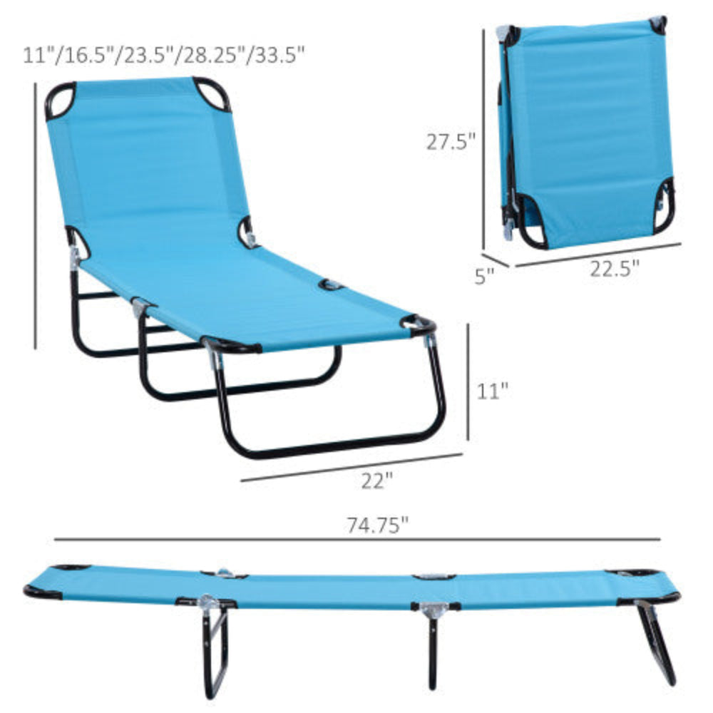 Folding Chaise Lounge Pool Chairs, Reclining Outdoor Sun Tanning Chairs with Sturdy Steel Frame for Beach, Yard, Patio, Sky Blue