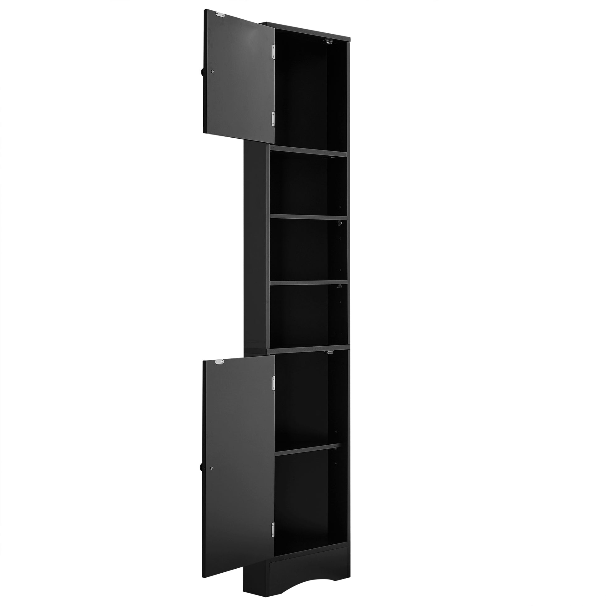 Multi-Functional Corner Cabinet Tall Bathroom Storage Cabinet with Two Doors and Adjustable Shelves, Open Shelf, Black