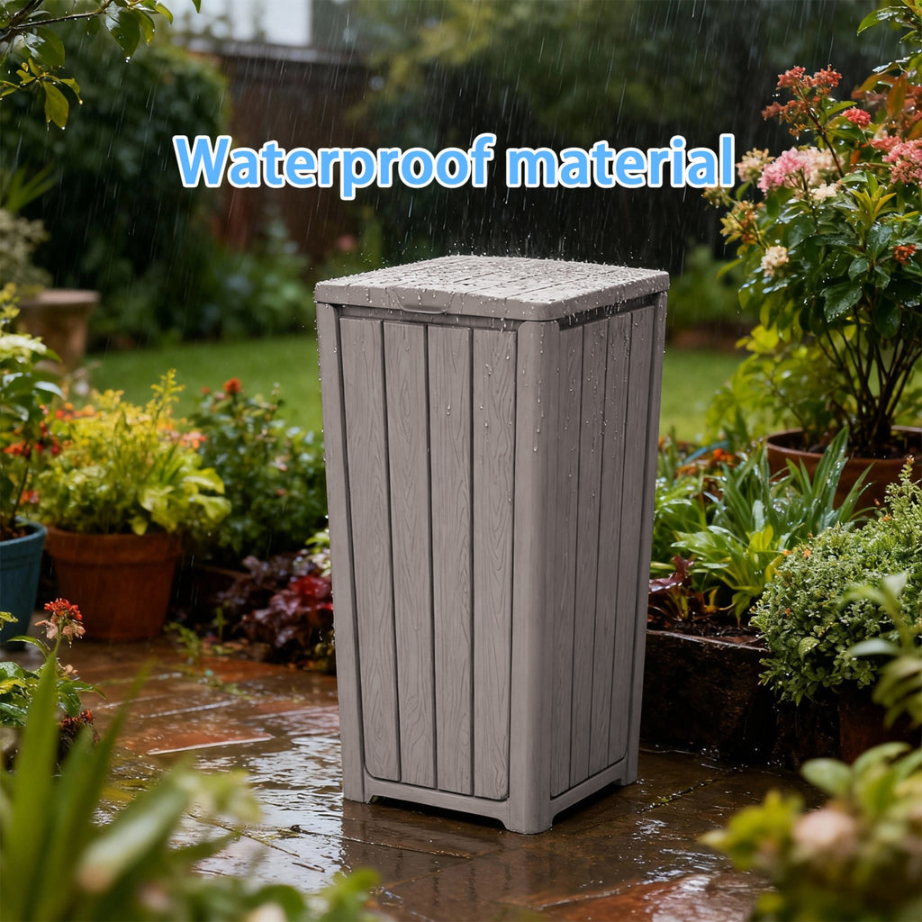 23 Gallon Outdoor Trash Bin, Resin Manual Lift Garbage & Recycling Storage Deck Box with Lid