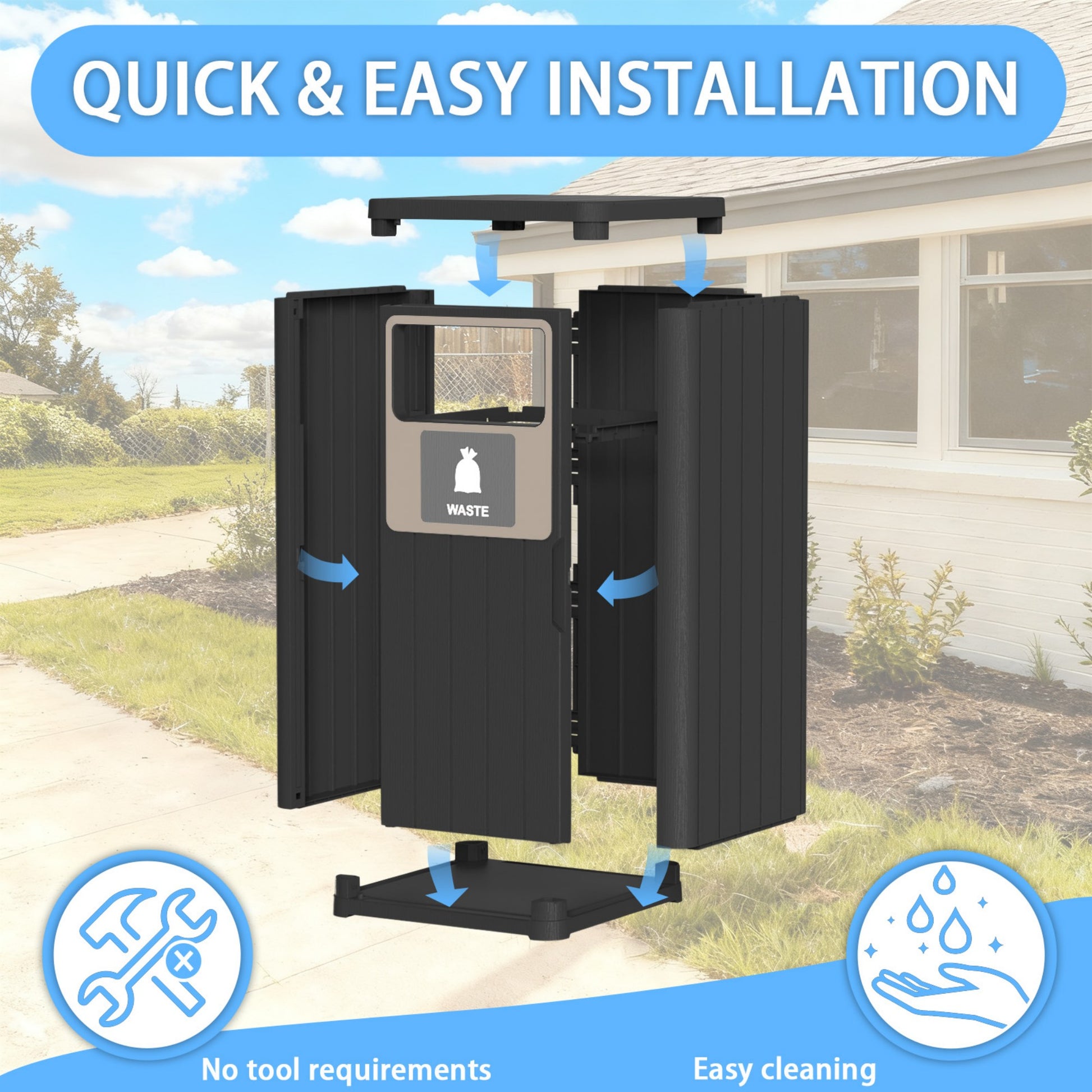 21 Gallon Outdoor Trash Bin, Resin Manual Lift Garbage & Recycling Storage Deck Box with Lid