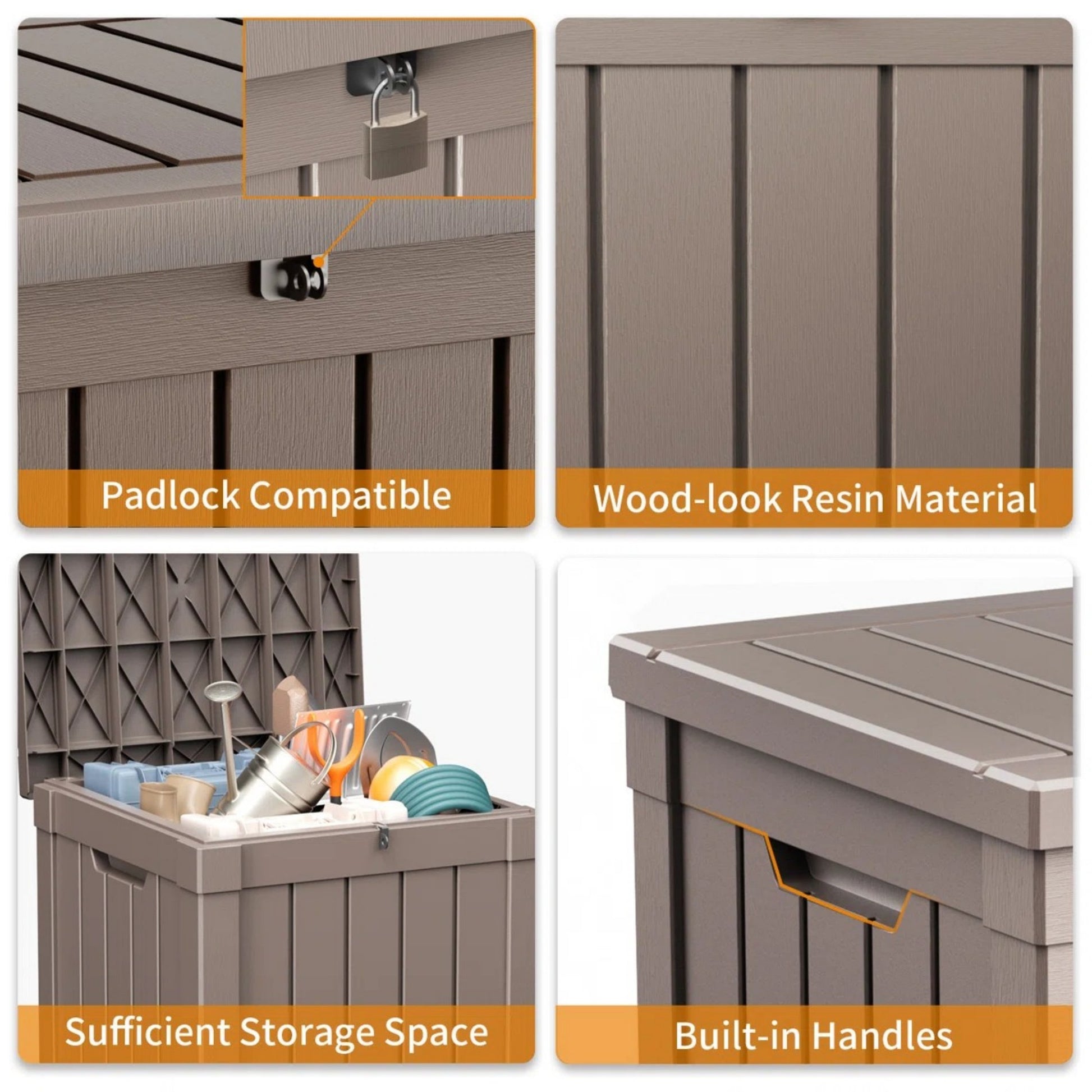 50 Gallon Outdoor Deck Box, Water-Resistant Resin Storage Box with Lockable Lid for Patio
