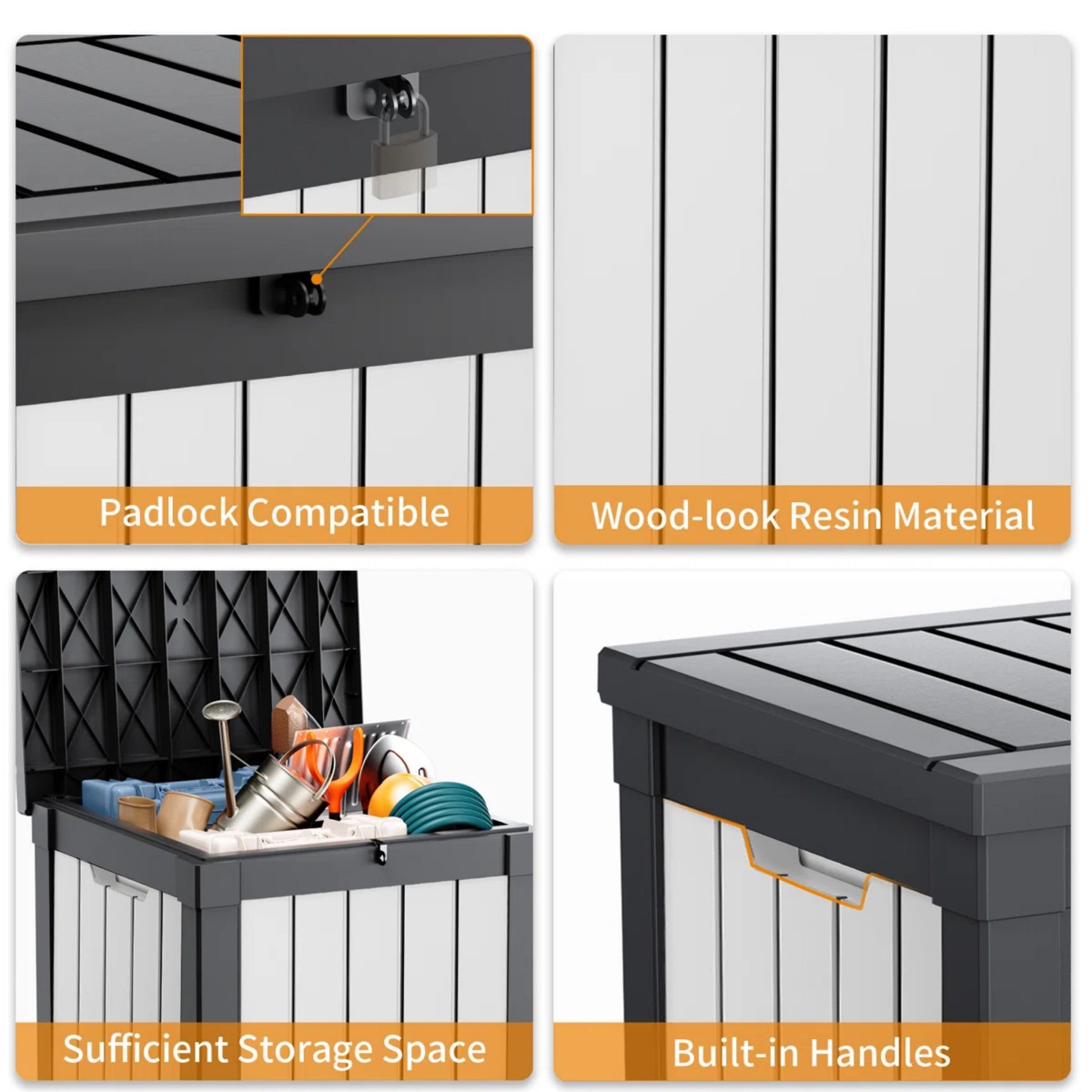 50 Gallon Outdoor Deck Box, Water-Resistant Resin Storage Box with Lockable Lid for Patio