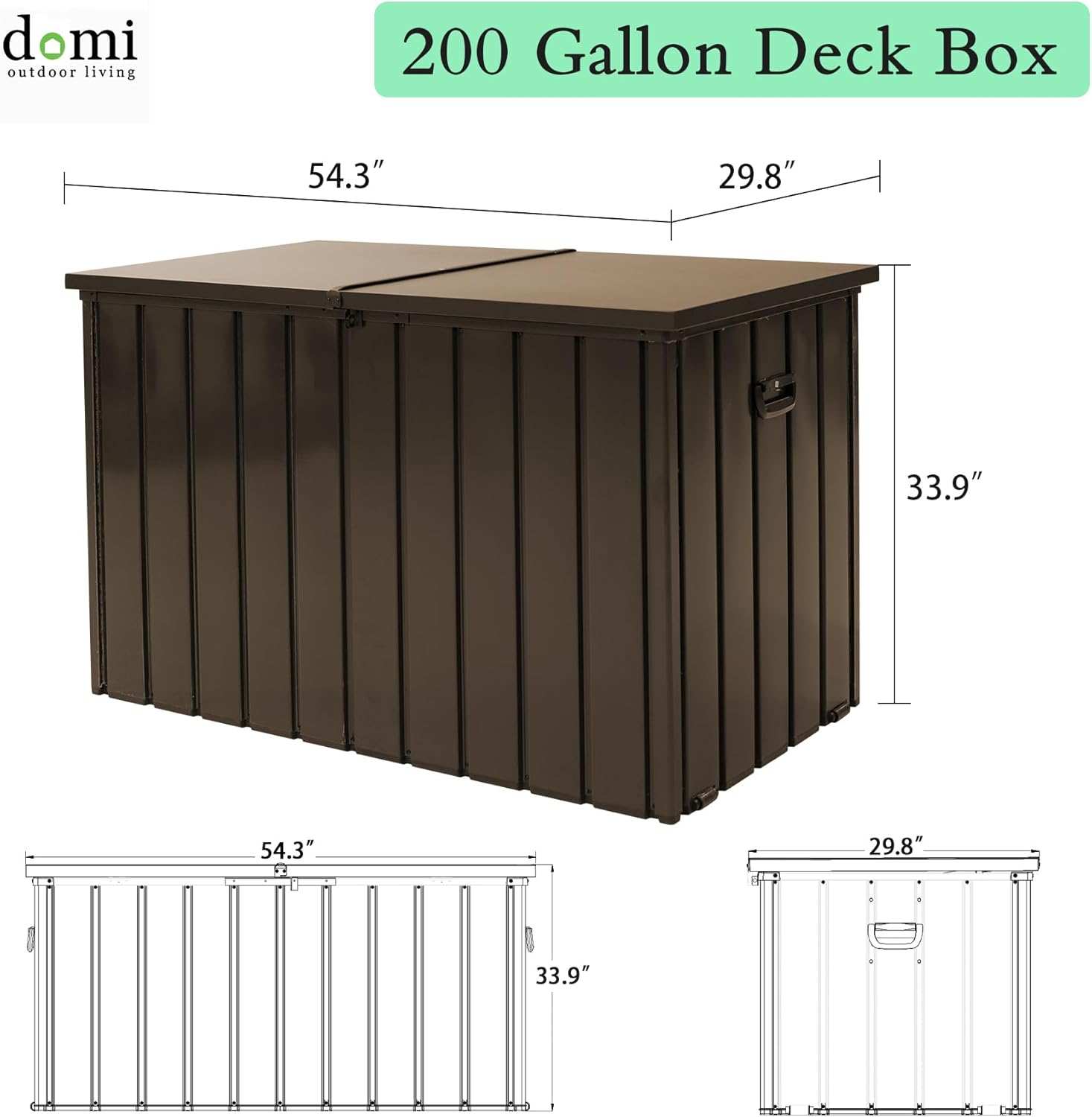 200 Gallon Patio Steel Storage Deck Box, Waterproof Lockable Bin for Cushions, Pillows & Tools