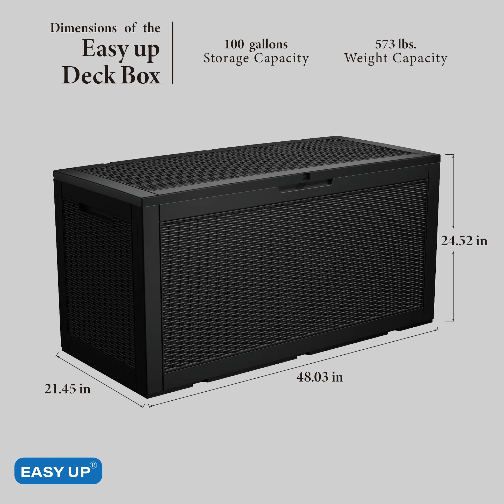 100 Gallon Outdoor Deck Box, Water-Resistant Resin Storage Box with Lockable Lid for Patio