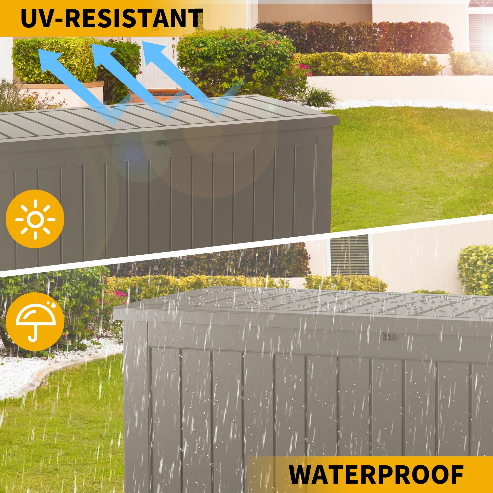 230 Gallon Resin Deck Box, Water-Resistant Lockable Outdoor Storage Box for Patio Organization