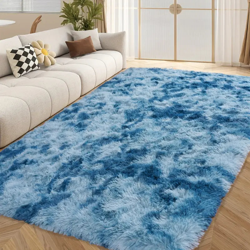 Extra Large Plush Shag Area Rug, 1.7" Thick Ultra Soft Non-Slip Tie-Dye Peacock Blue Mat