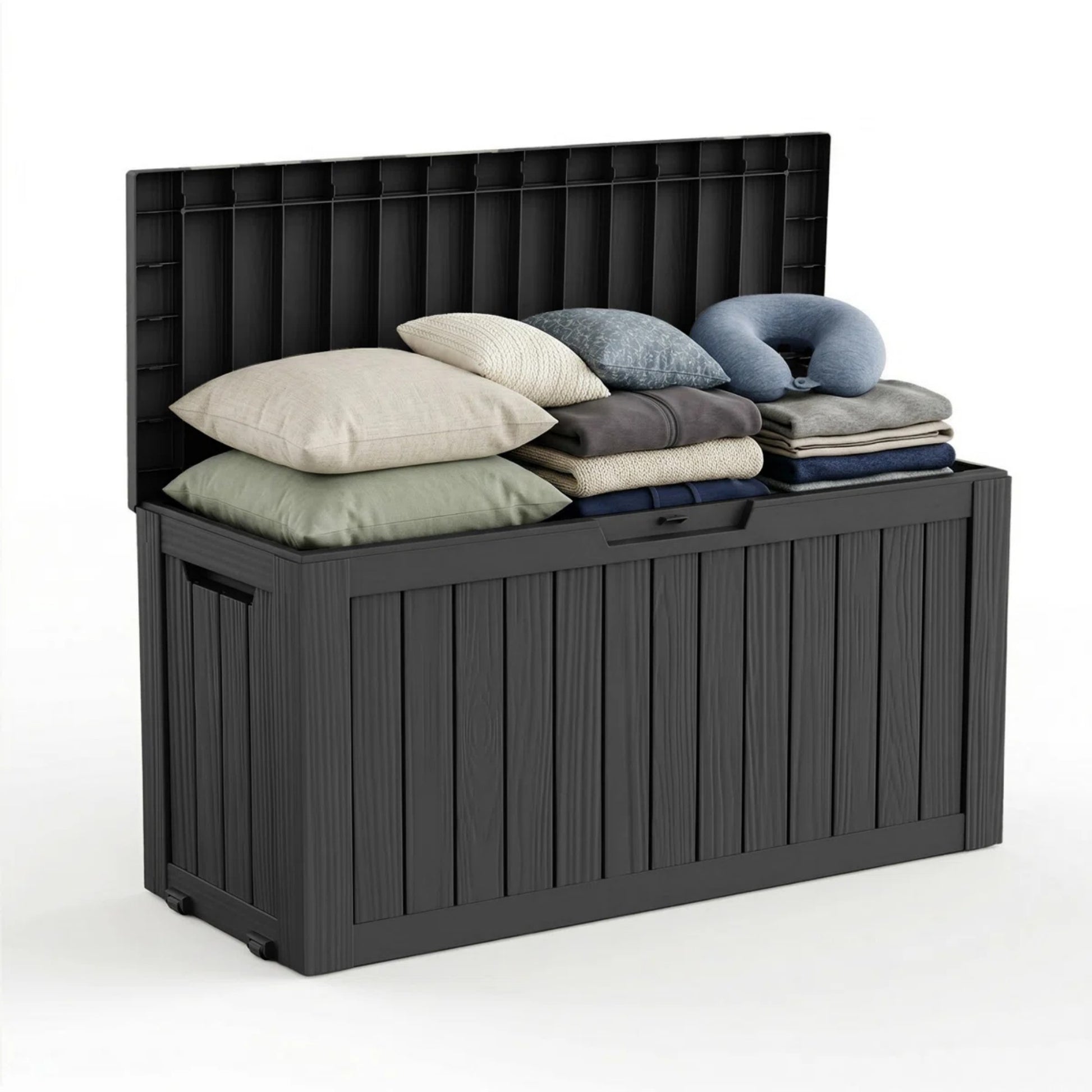 75 Gallon Outdoor Deck Box, Water-Resistant Resin Storage Box with Lockable Lid for Patio