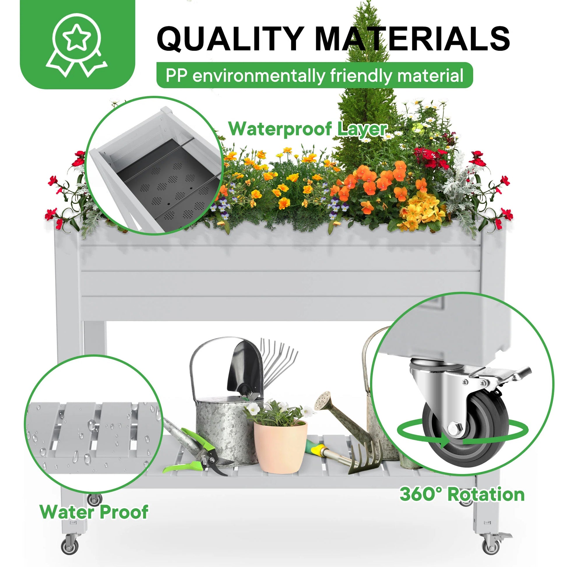 Garden Bed with wheels, Outdoor Planter Box for Vegetables, Flowers & Herbs, 21 Gallon Raised Planter