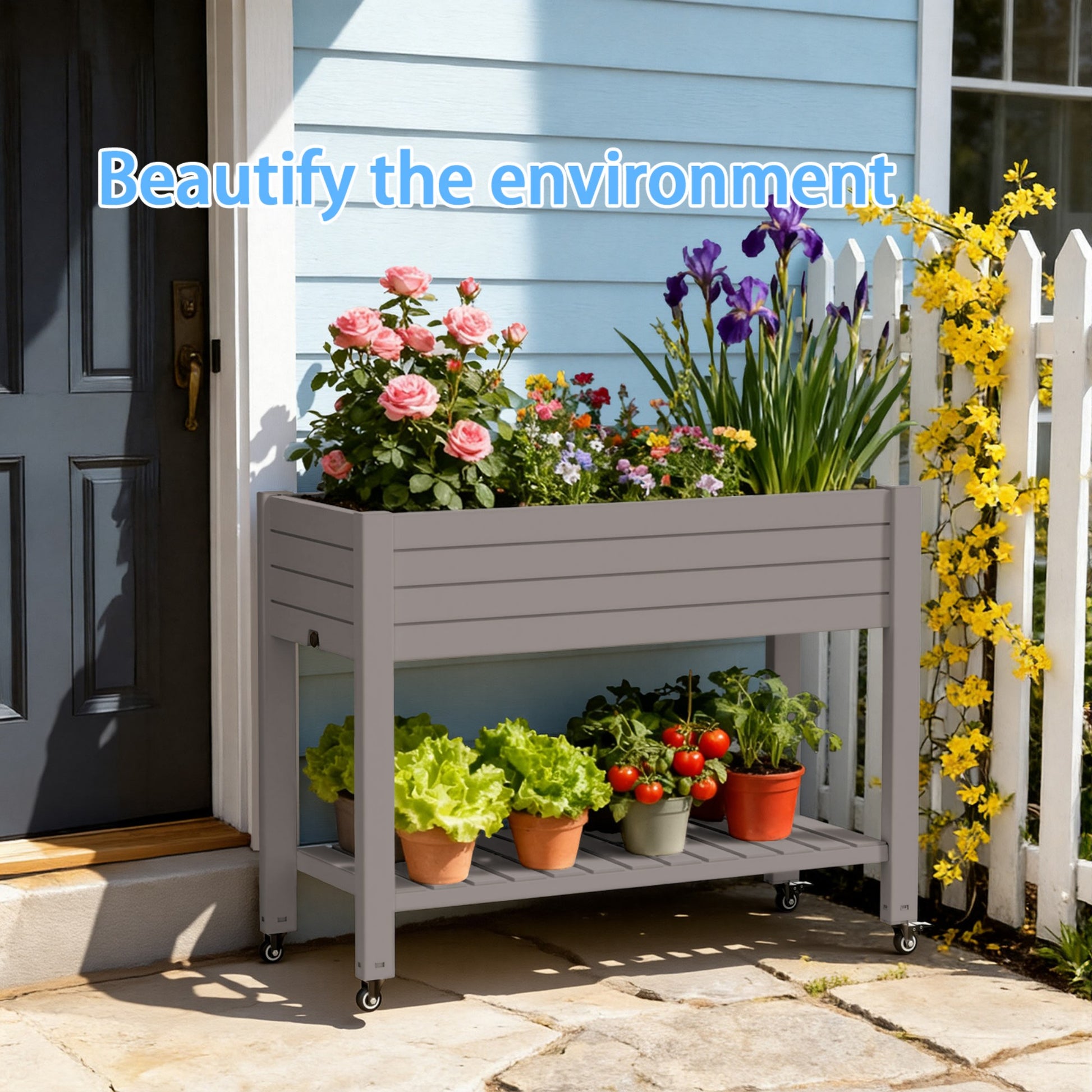 Garden Bed with wheels, Outdoor Planter Box for Vegetables, Flowers & Herbs, 21 Gallon Raised Planter