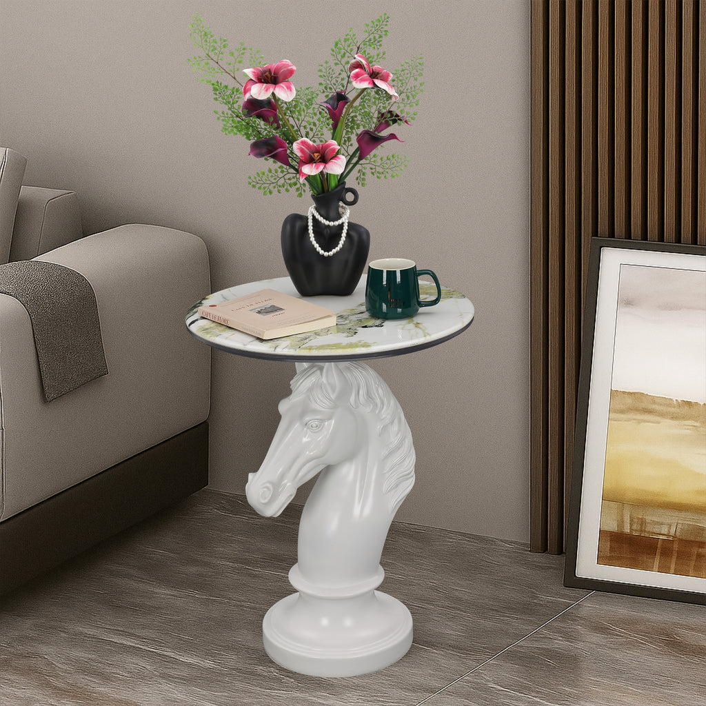 White Horse Head Accent Table, Animal Statue End Table for Living Room