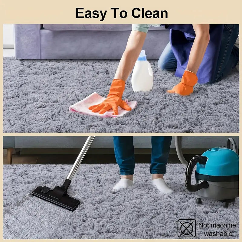 Gray Shag Area Rug, Ultra Soft 1.7" Plush, Non-Slip with Adhesive Pads, for Bedroom or Living Room