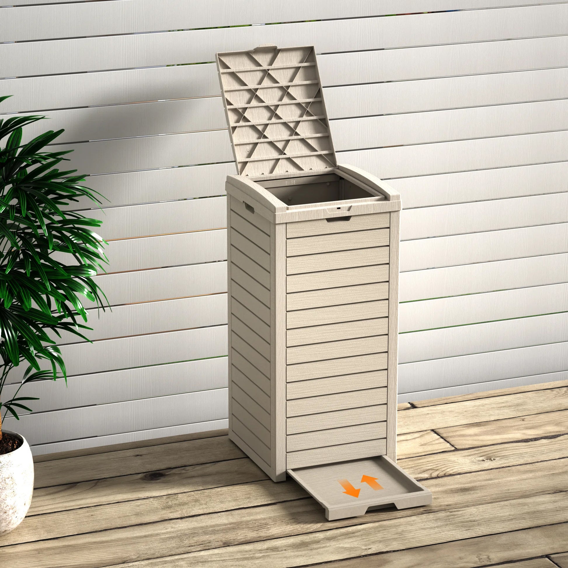 31 Gallon Outdoor Trash & Recycling Bin, Resin Deck Box with Manual Lift Lid for Garbage Storage