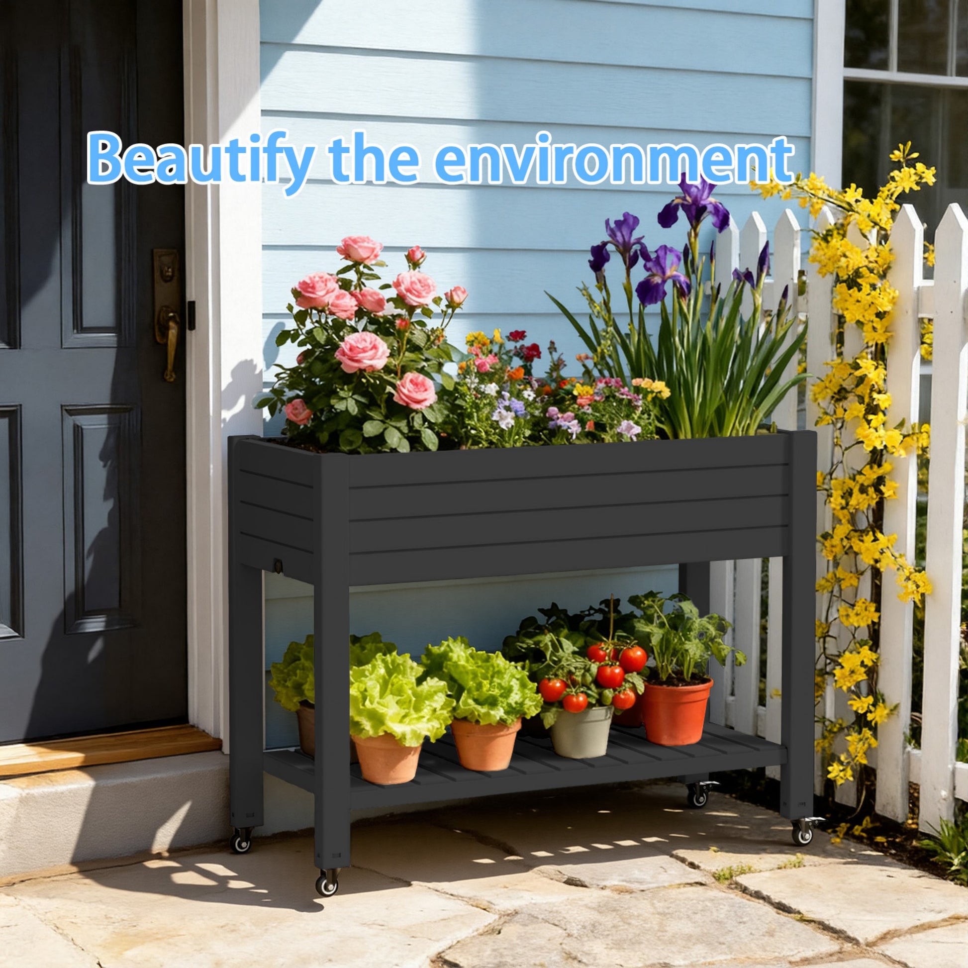 Garden Bed with wheels, Outdoor Planter Box for Vegetables, Flowers & Herbs, 21 Gallon Raised Planter