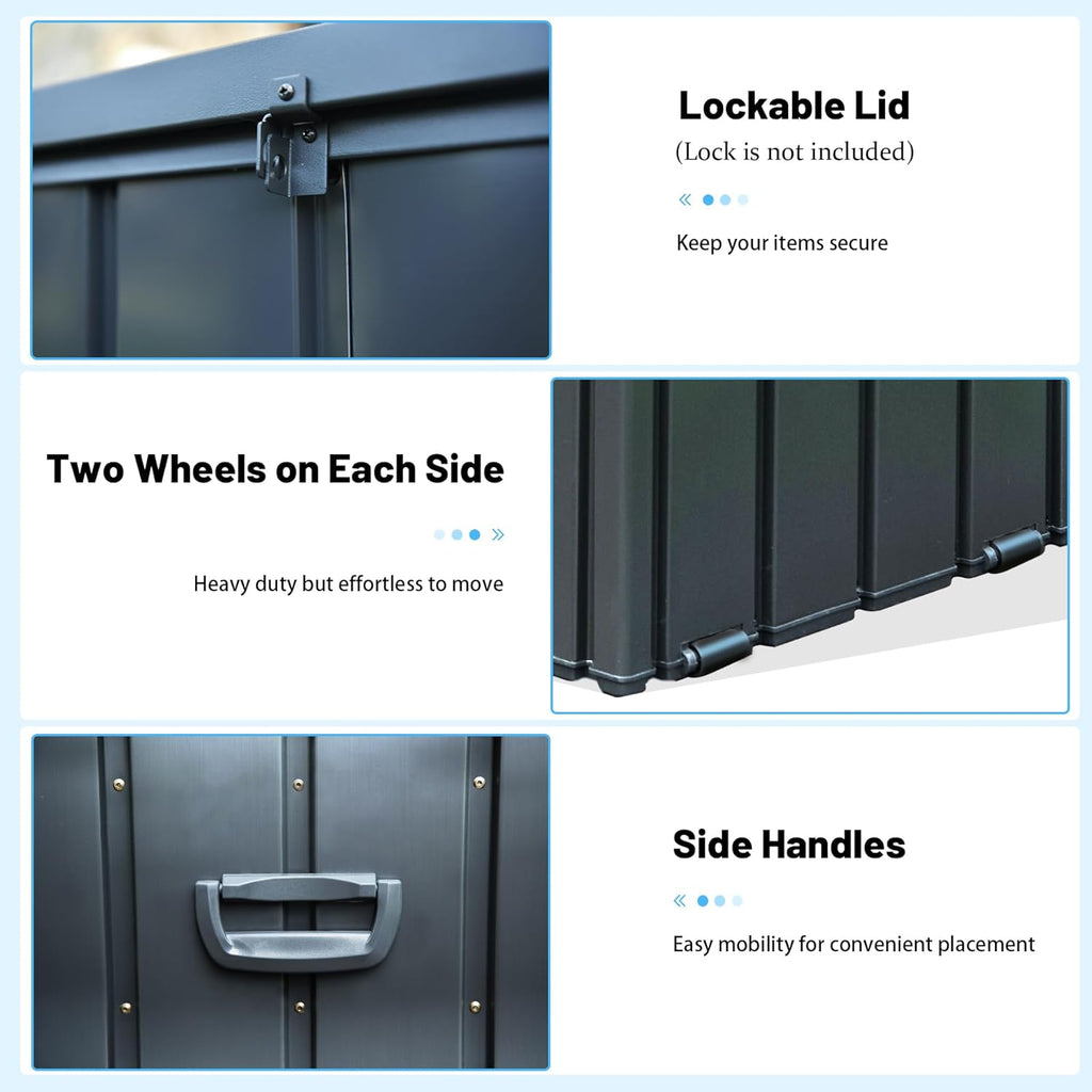 190 Gallon Patio Steel Storage Deck Box, Waterproof Lockable Bin for Cushions, Pillows & Tools
