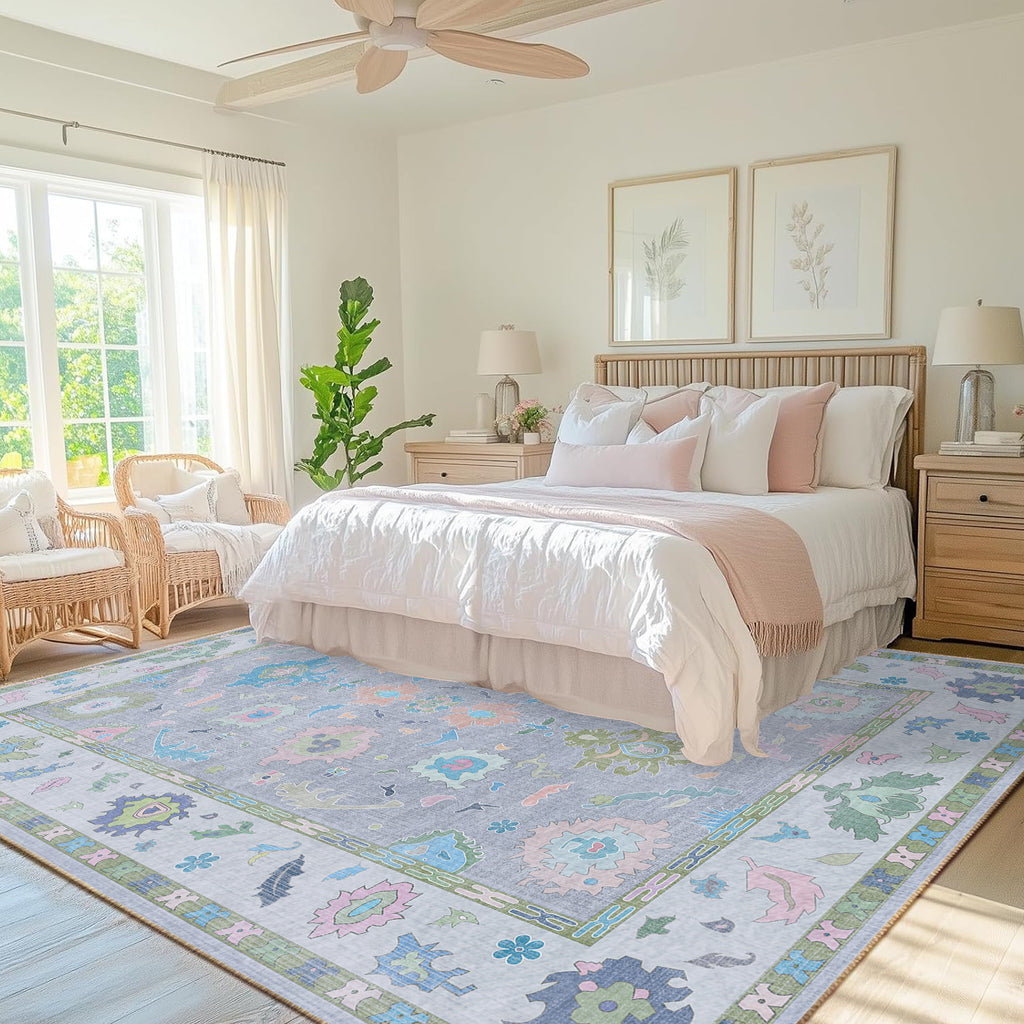 Washable Oushak Rug Non Slip Rugs for Living Room, Soft Rug for Bedroom Kids Nursery, Dining Room, Home Office Home Decor