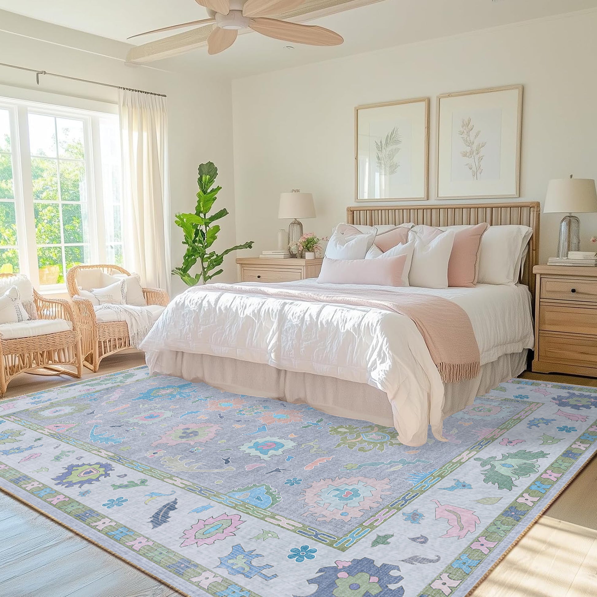 Washable Oushak Rug Non Slip Rugs for Living Room, Soft Rug for Bedroom Kids Nursery, Dining Room, Home Office Home Decor