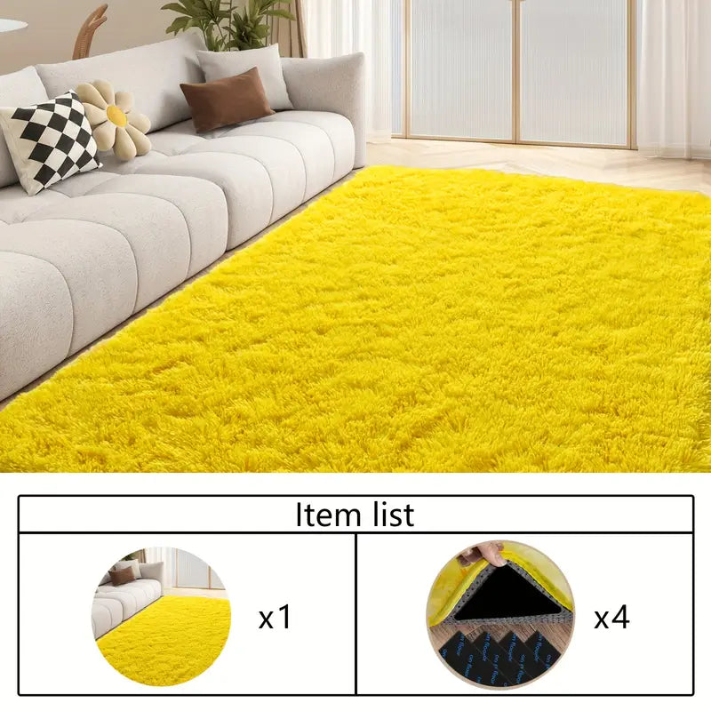 Bright Yellow Shag Rug, Ultra Soft 1.7" Thick, Non-Slip Backing, for Bedroom or Living Room