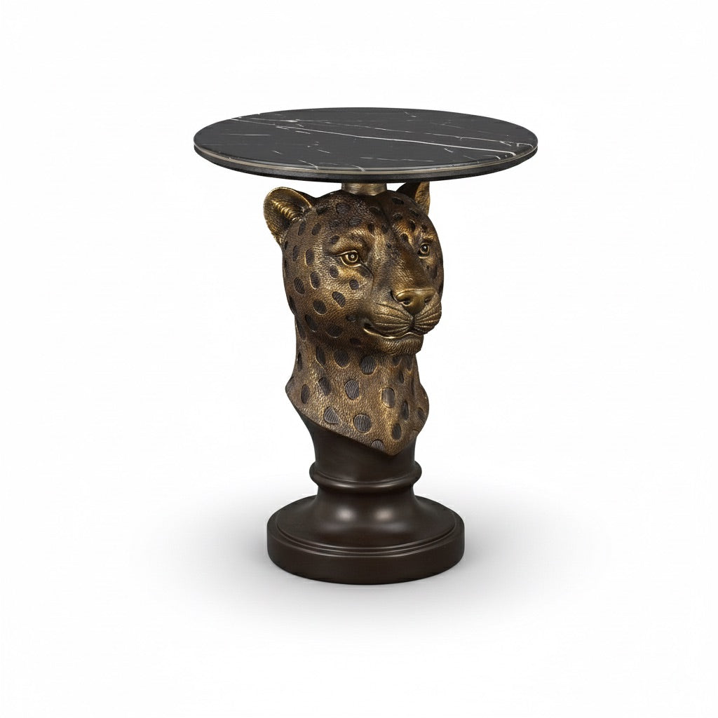 Leopard Head Accent Table, Animal Statue End Table for Living Room Home Decor
