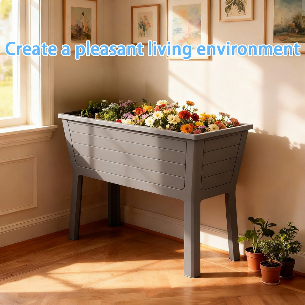 Light Coffee Raised Garden Bed, 27 Gal Soil & 5 Gal Water Storage, UV-Resistant Resin Outdoor Planter