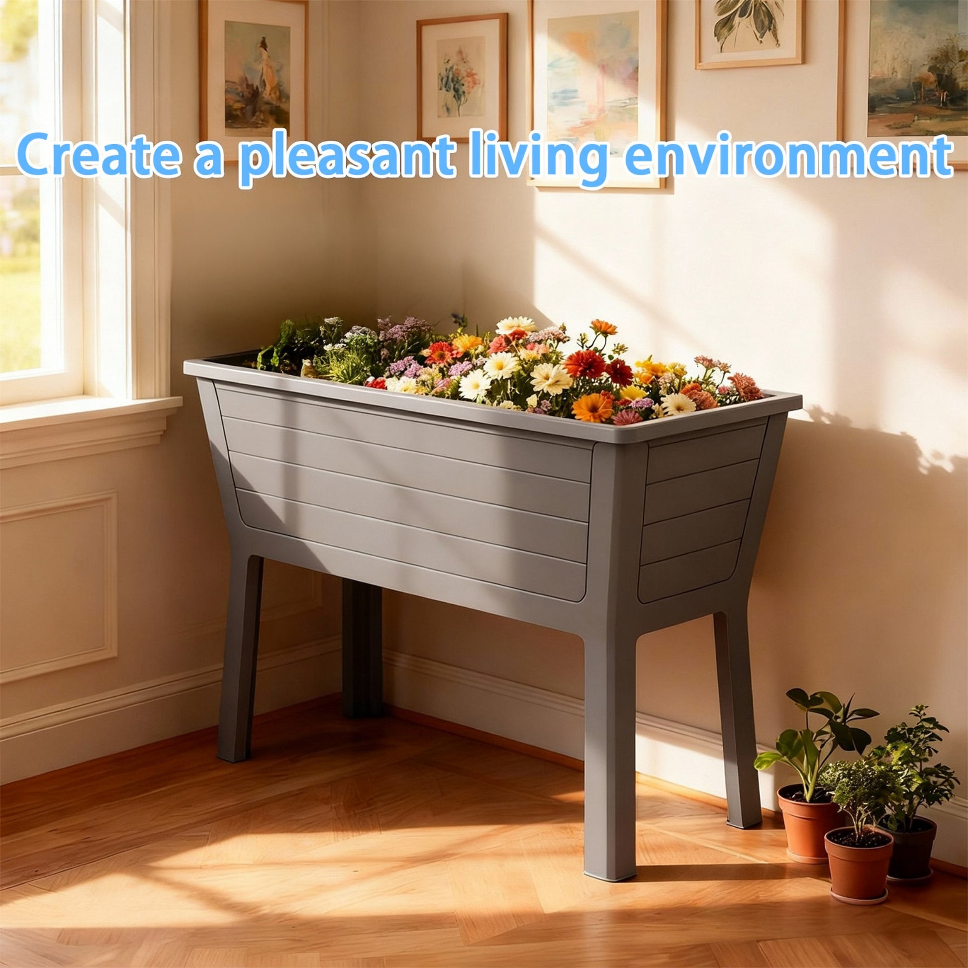 Light Coffee Raised Garden Bed, 27 Gal Soil & 5 Gal Water Storage, UV-Resistant Resin Outdoor Planter