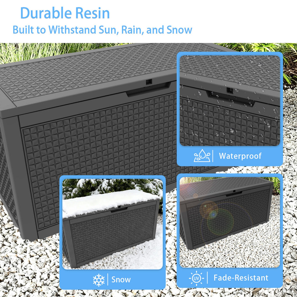 100 Gallon Outdoor Deck Box, Water-Resistant Resin Storage Box with Lockable Lid for Patio