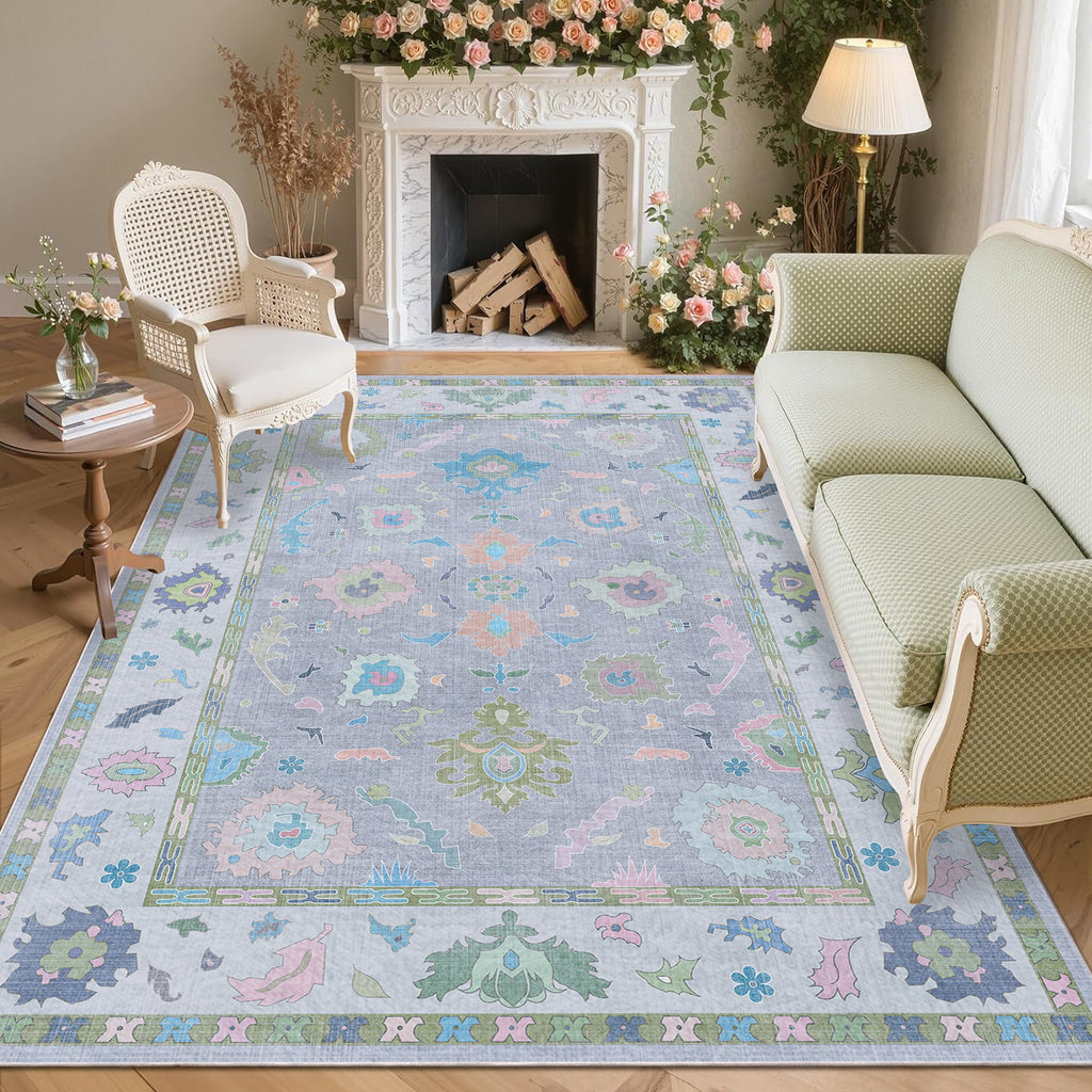 Washable Oushak Rug Non Slip Rugs for Living Room, Soft Rug for Bedroom Kids Nursery, Dining Room, Home Office Home Decor