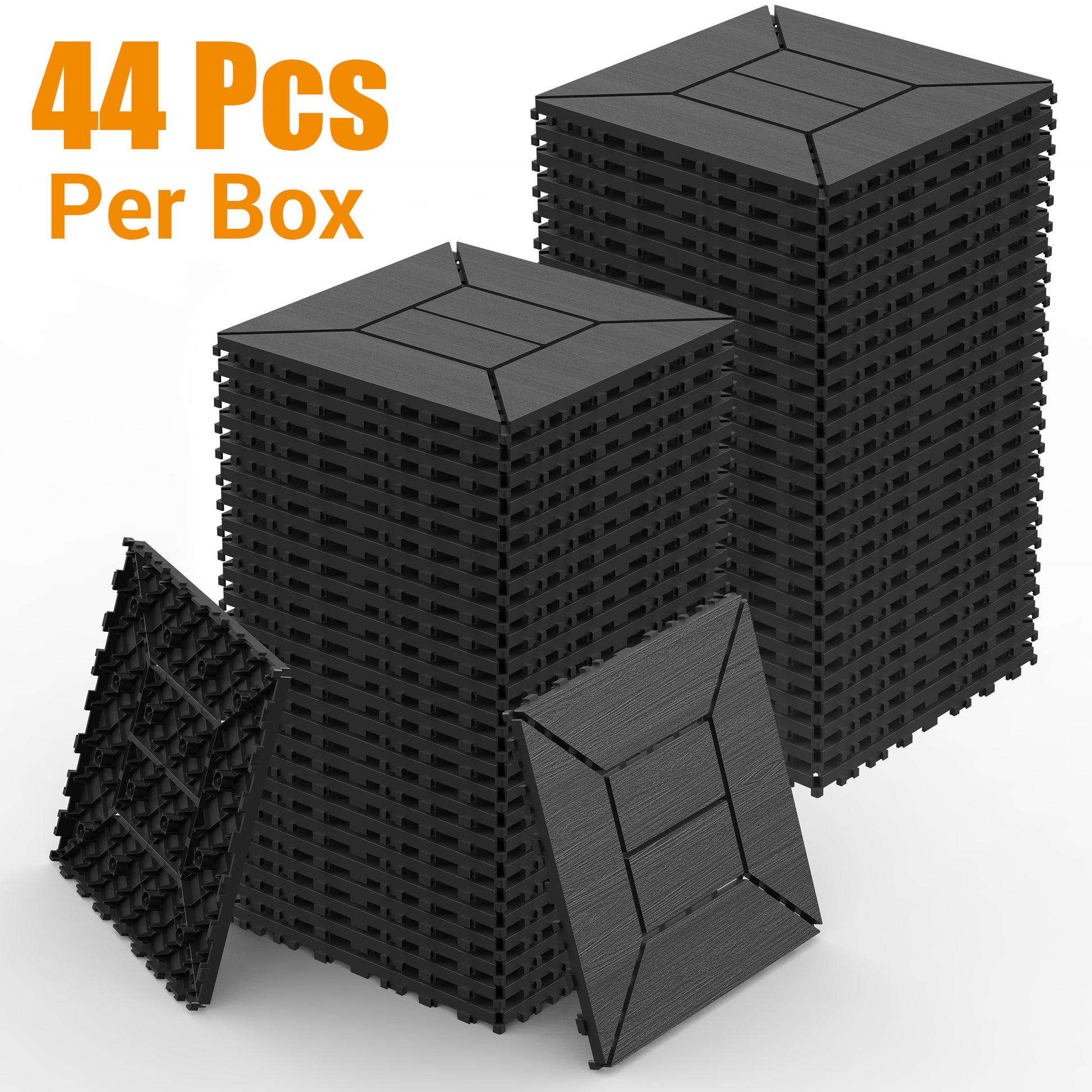Chic Crate 44 Pack 12'' Interlocking Plastic Deck Tiles – Dark Gray, Waterproof