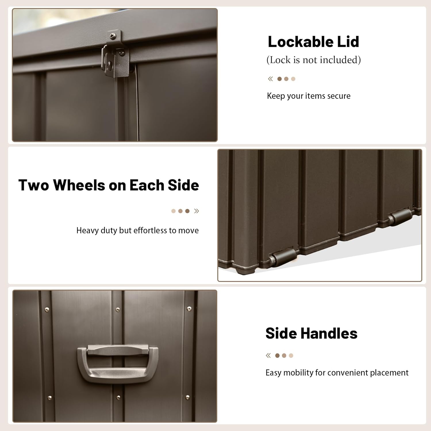 190 Gallon Patio Steel Storage Deck Box, Waterproof Lockable Bin for Cushions, Pillows & Tools
