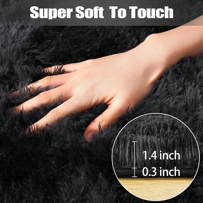 Tie-Dye Black Shag Rug, Ultra Soft 1.7" Plush Mat with Non-Slip Backing, Bedroom or Living Room