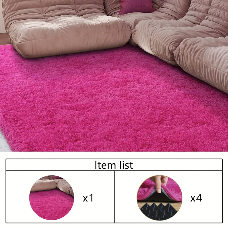 Rose Red Plush Shag Rug Extra Soft 1.7" Thick Non-Slip 100% Polyester for Bedroom or Living Room