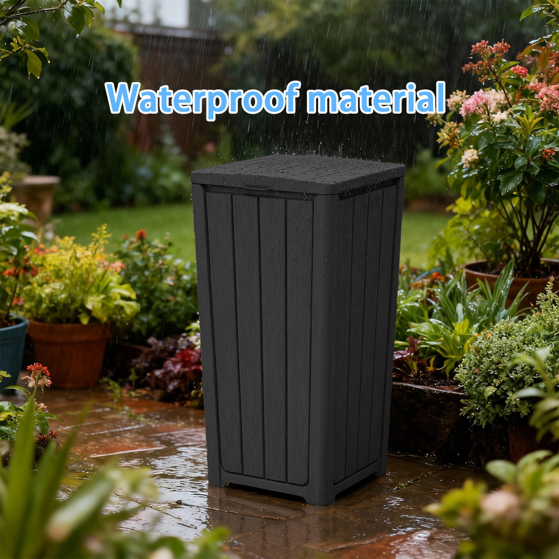 Outdoor Trash Bin, Resin Manual Lift Garbage & Recycling Storage Deck Box with Lid