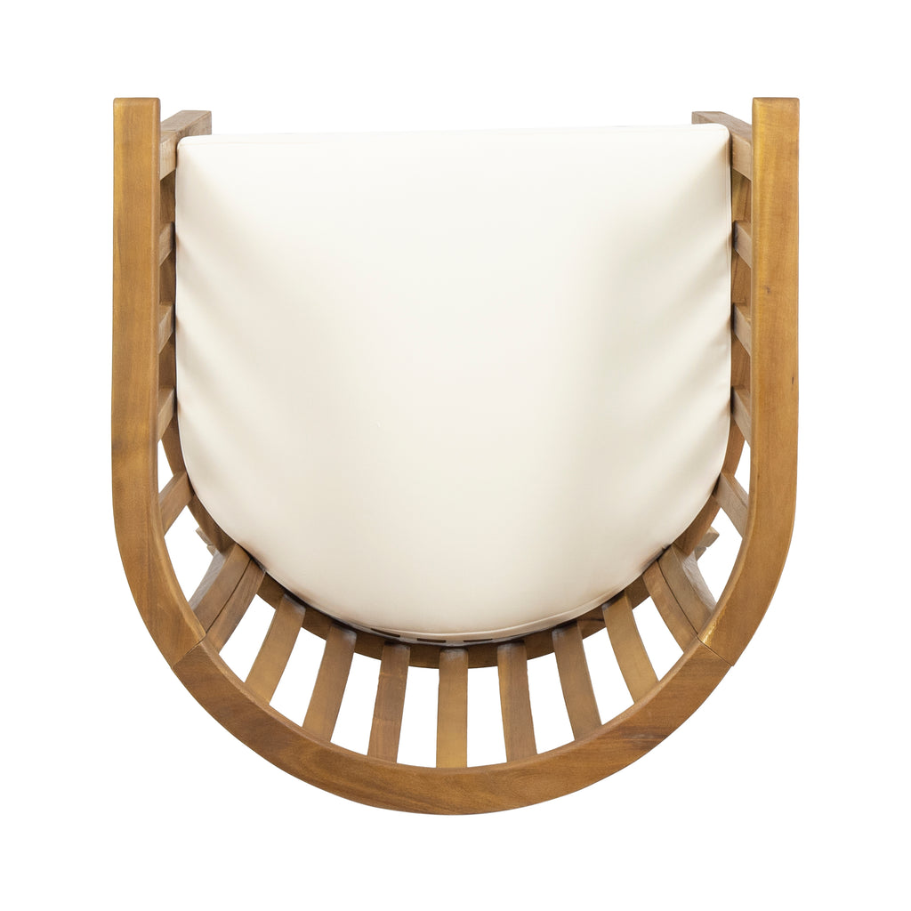 2-Pack Outdoor Wooden Dining Chairs with Cream Cushions, Teak Finish Weather-Resistant Patio Seating