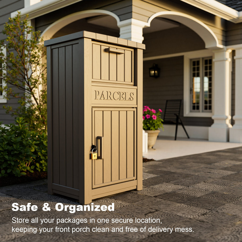 Large Package Delivery Box,Waterproof Deck Box for Porch & Patio,Lockable Resin Outdoor Storage Box