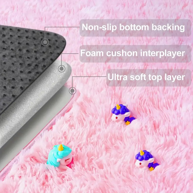 Blush Pink Shag Rug Ultra-Soft 1.7" Thick Non-Slip with Grip Pads for Bedroom or Office