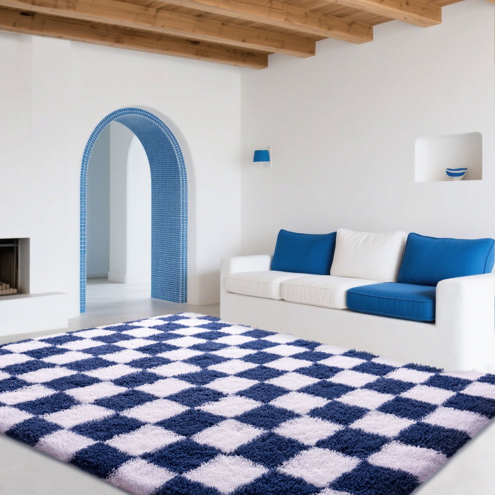 5x7 Feet Checkered Area Rugs For Living Room, Black Modern Super Soft Fluffy Rugs for Bedroom Home Aesthetic Decor