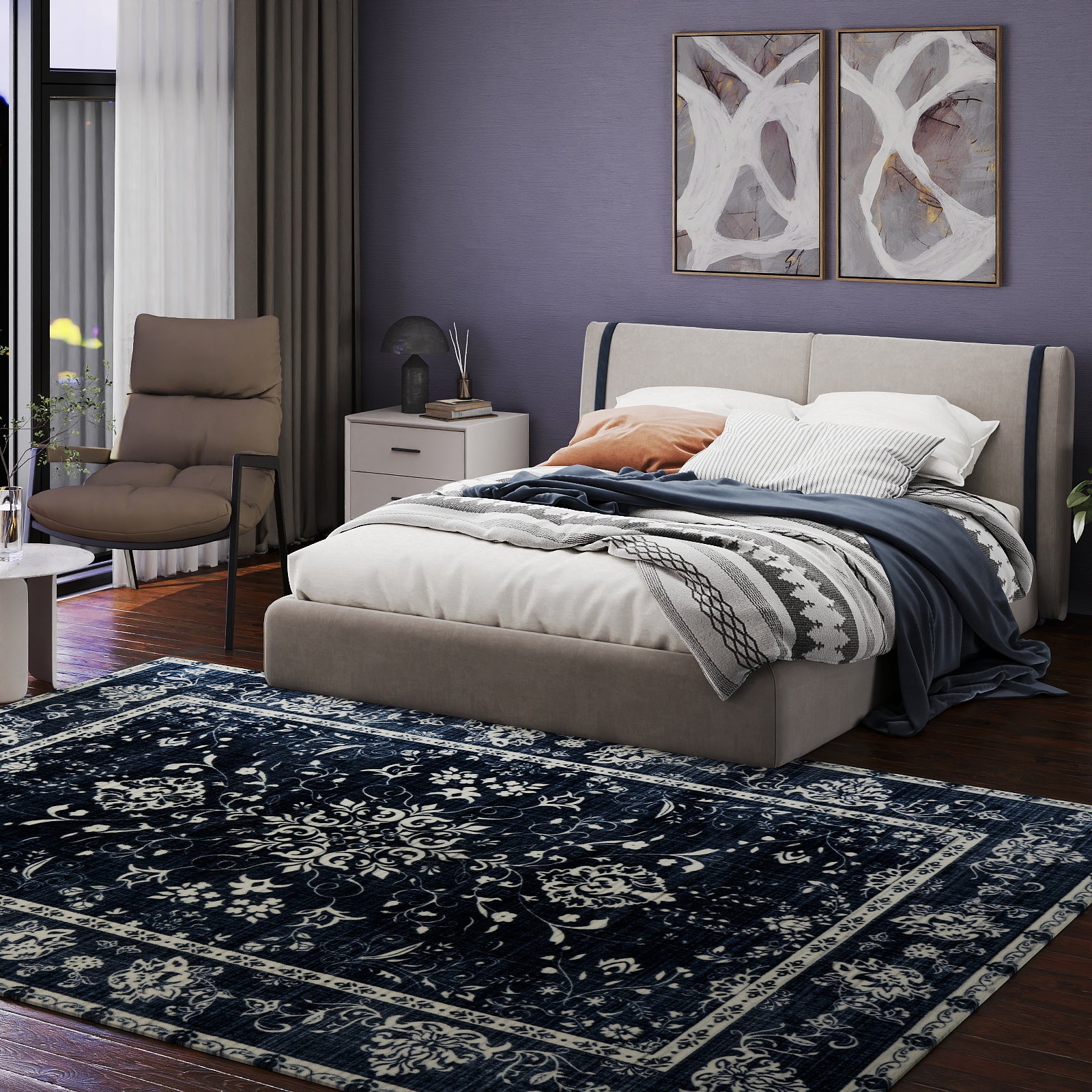 5x7ft Washable Abstract Print Multi-Color Area Rug, Thin Distressed Non-Slip Carpet for Living Room Bedroom,  Home Decor