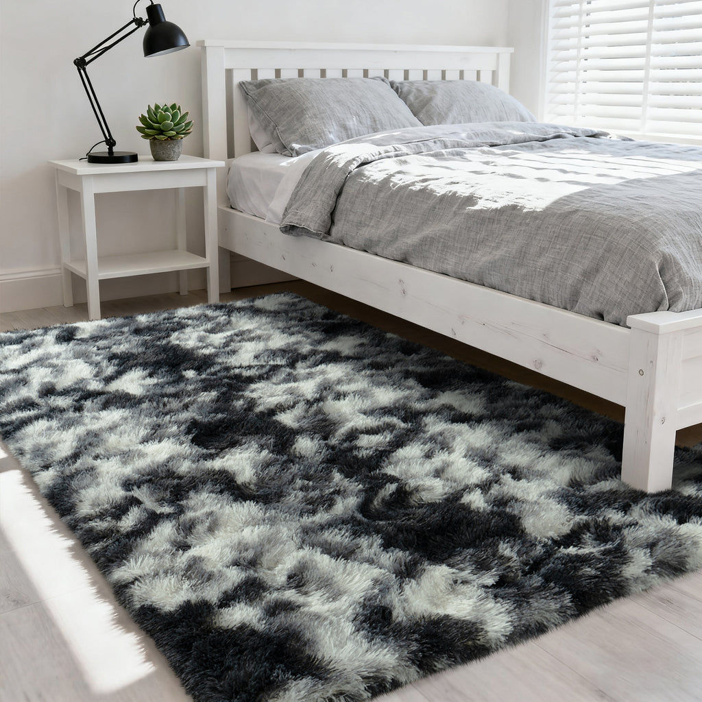 Extra Large Plush Shag Area Rug, 1.7" Thick Ultra Soft Non-Slip Tie-Dye Peacock Blue Mat