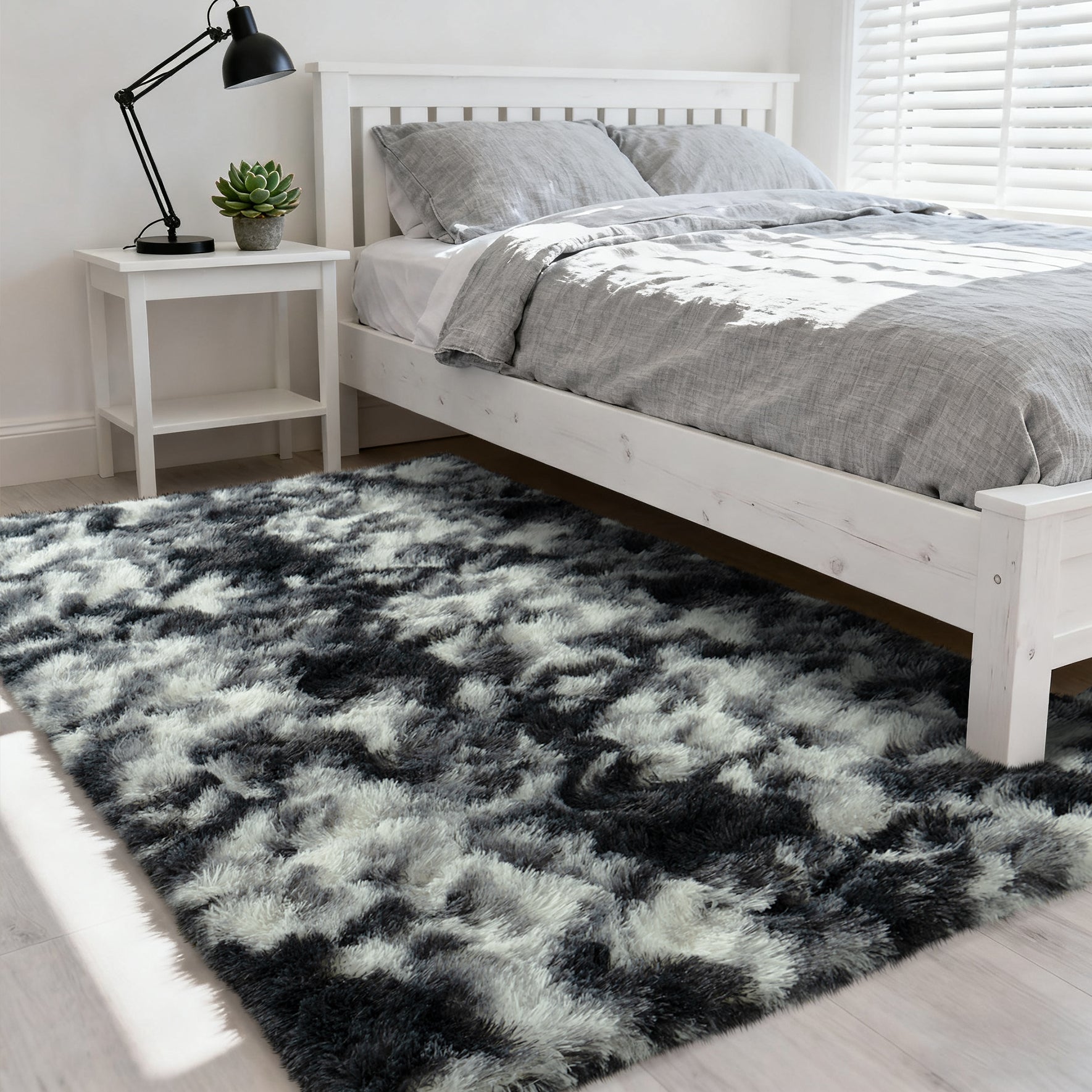 Extra Large Plush Shag Area Rug, 1.7" Thick Ultra Soft Non-Slip Tie-Dye Peacock Blue Mat